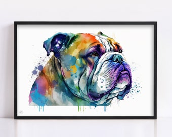 Bulldog Beauty: English Bulldog Watercolor Painting, Giclee Print on Canvas, Artist Paper, Watercolor Paper, Available in Extra Large Sizes