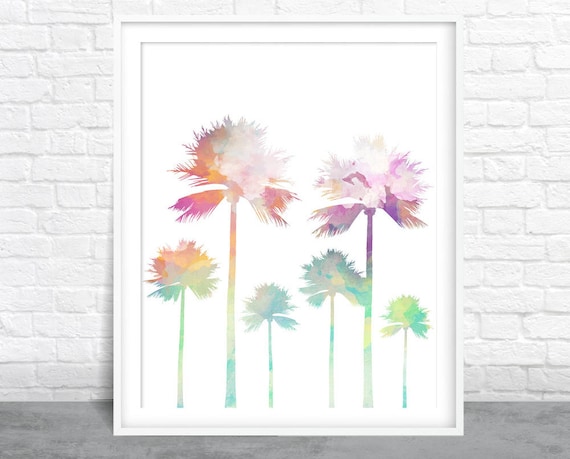 Palmier Coucher De Soleil Arbres Aquarelle En Californie Lart De Plage Tropicale Côtières