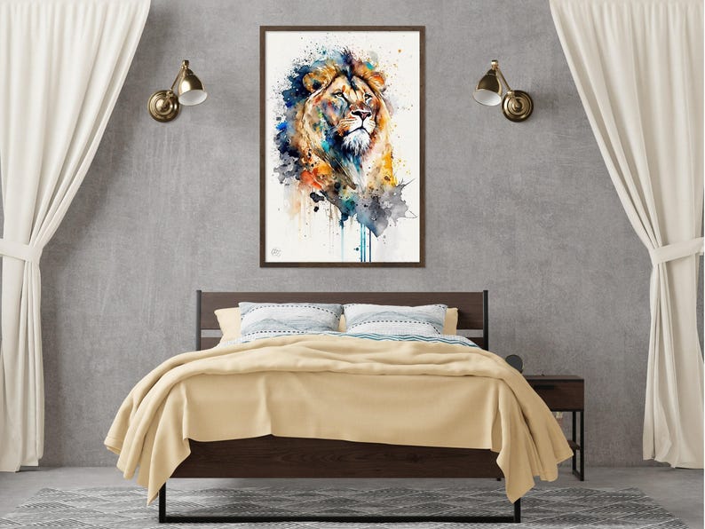 Majestic Lion: Watercolor Lion Wall Art Print, Giclee Print on Canvas, Artist Paper, Watercolor Paper, Available in Extra Large Sizes image 8