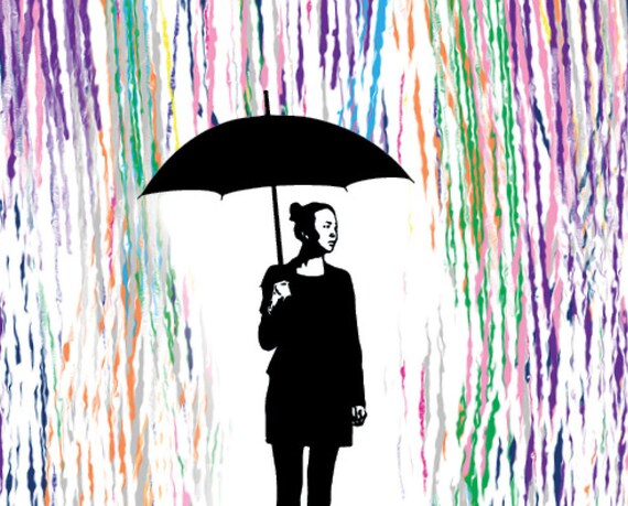 Rainbow Rain Art Umbrella Woman Art Colorful Painting