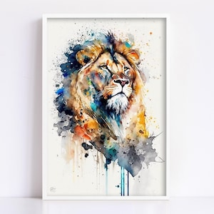 Majestic Lion: Watercolor Lion Wall Art Print, Giclee Print on Canvas, Artist Paper, Watercolor Paper, Available in Extra Large Sizes image 2