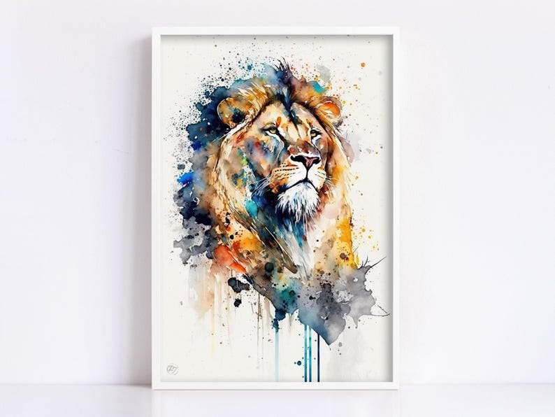 Majestic Lion: Watercolor Lion Wall Art Print, Giclee Print on Canvas, Artist Paper, Watercolor Paper, Available in Extra Large Sizes image 2