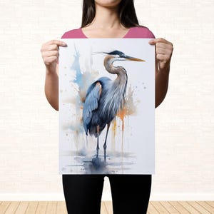Blue Majesty: Blue Heron Watercolor Wall Art, Giclee Print on Canvas, Artist Paper, Watercolor Paper, Available in Extra Large Sizes Unframed Art Print