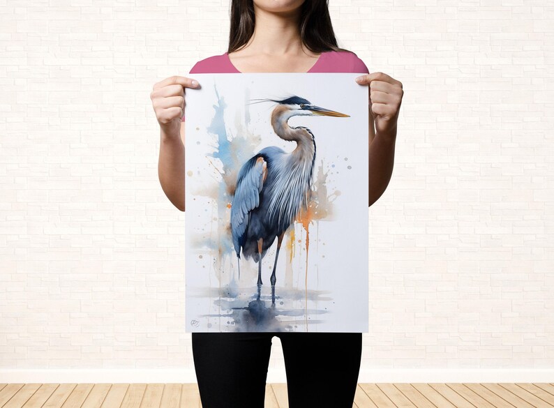 Blue Majesty: Blue Heron Watercolor Wall Art, Giclee Print on Canvas, Artist Paper, Watercolor Paper, Available in Extra Large Sizes Unframed Art Print