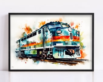 Express of Nostalgia: Watercolor Train Print, Giclee Print on Canvas, Artist Paper, Watercolor Paper, Available in Extra Large Sizes