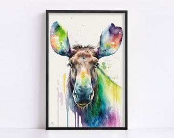 Majestic Moose: Watercolor Moose Wall Art Print, Giclee Print on Canvas, Artist Paper, Watercolor Paper, Available in Extra Large Sizes