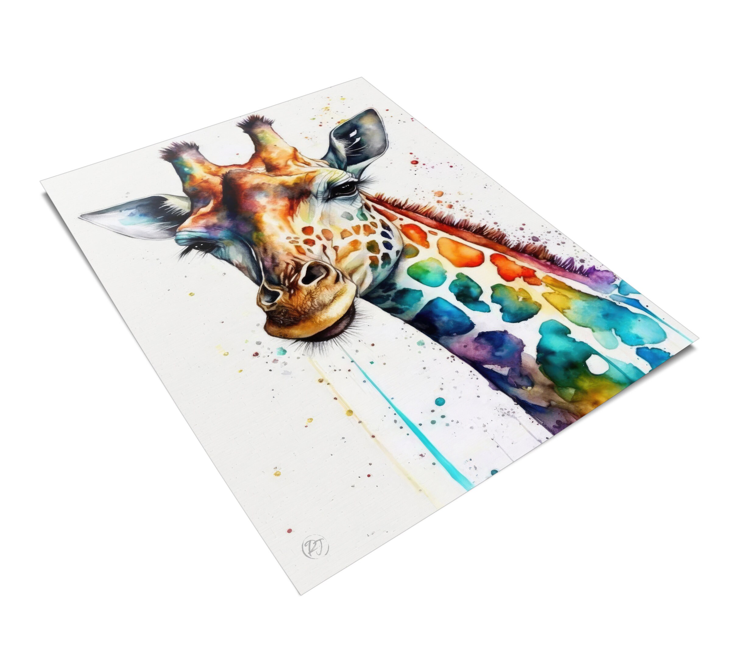 Giraffe Watercolor Art Print, Nursery Animal Canvas Print, Wildlife