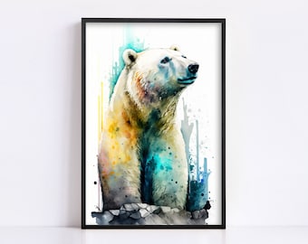 Polar Beauty: Polar Bear Watercolor Painting, Giclee Print on Canvas, Artist Paper, Watercolor Paper, Available in Extra Large Sizes