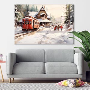 Winter Train Station Watercolor - Christmas Wall Art, Giclee Print on Canvas, Artist Paper, Watercolor Paper, Available in Extra Large Sizes 画像 7