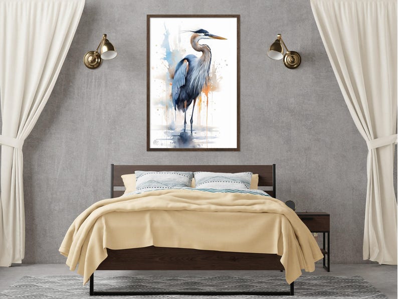Blue Majesty: Blue Heron Watercolor Wall Art, Giclee Print on Canvas, Artist Paper, Watercolor Paper, Available in Extra Large Sizes image 8