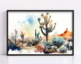 Serenity in the Sands: Watercolor Desert Painting, Giclee Print on Canvas, Artist Paper, Watercolor Paper, Available in Extra Large Sizes
