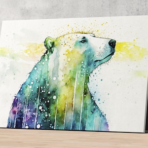 Arctic Beauty: Polar Bear Watercolor Painting, Giclee Print on Canvas, Artist Paper, Watercolor Paper, Available in Extra Large Sizes Canvas Print