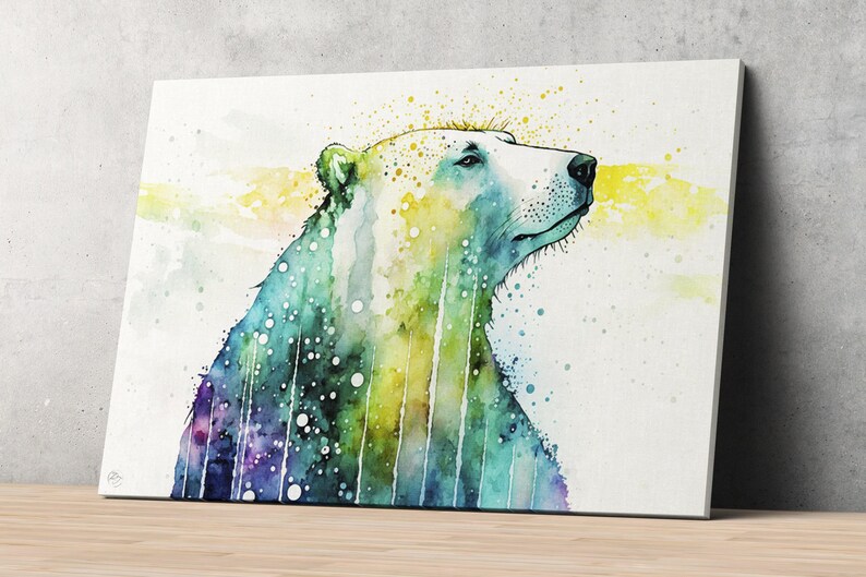 Arctic Beauty: Polar Bear Watercolor Painting, Giclee Print on Canvas, Artist Paper, Watercolor Paper, Available in Extra Large Sizes Canvas Print