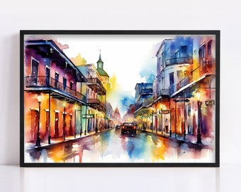 French Quarter Elegance - New Orleans Watercolor Art, Giclee Print on Canvas, Artist Paper, Watercolor Paper, Available in Extra Large Sizes