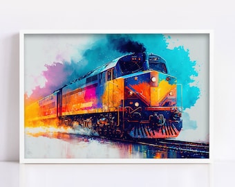 Nostalgic Train Journey: Watercolor Train Painting, Giclee Print on Canvas, Artist Paper, Watercolor Paper, Available in Extra Large Sizes