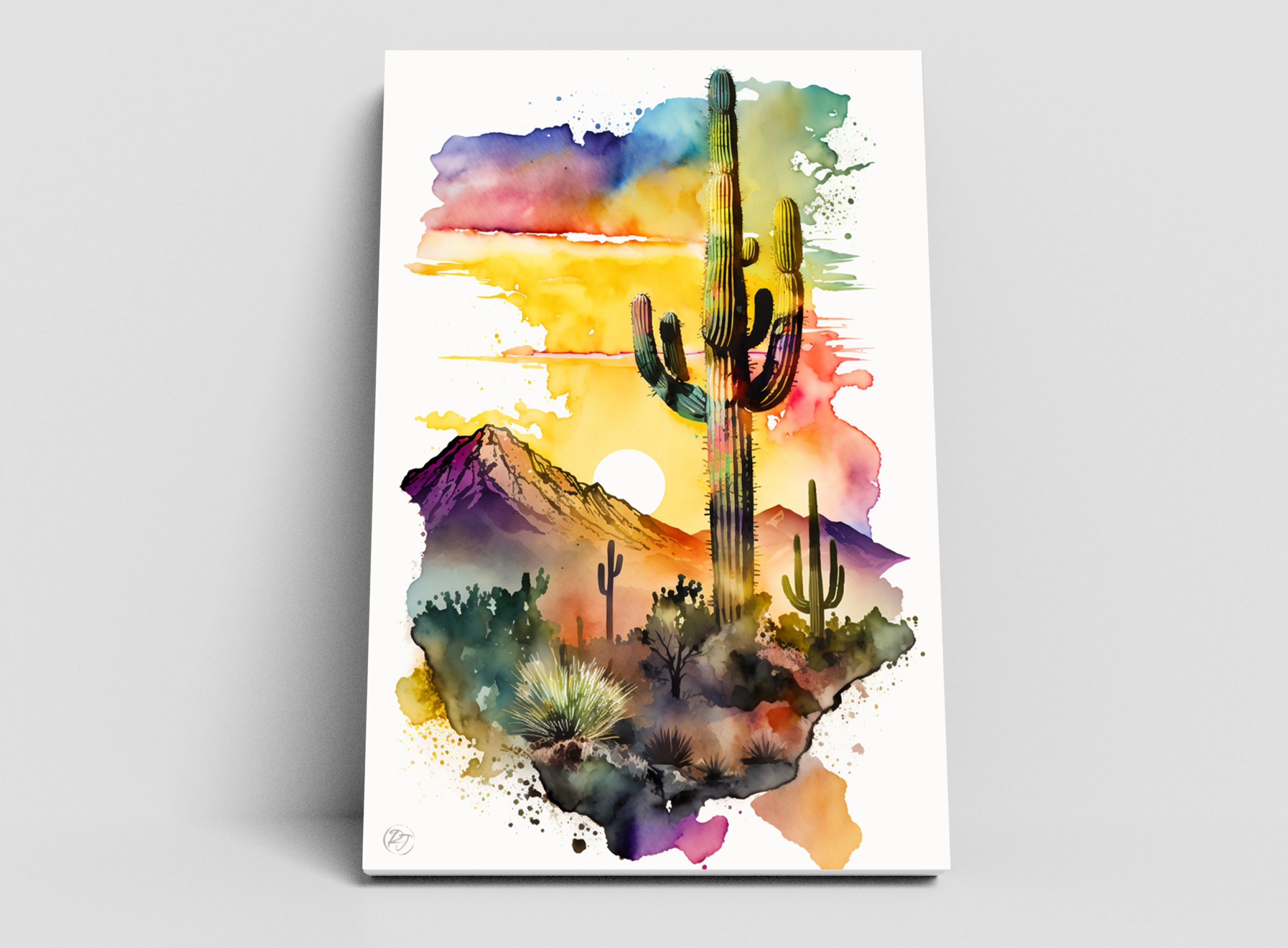 Sunset Over Desert: Watercolor Desert Landscape Print, Giclee Print ...