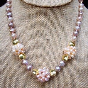 Hand Knotted Pink Pearl/Golden Hematite Necklace