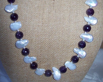 Keshi Pearls with Amethyst, Seed Pearls, & Faceted Purple Quartz Necklace