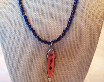 Lapis Lazuli/Sterling Silver Necklace with Solid Inlaid Sterling Silver Pendant