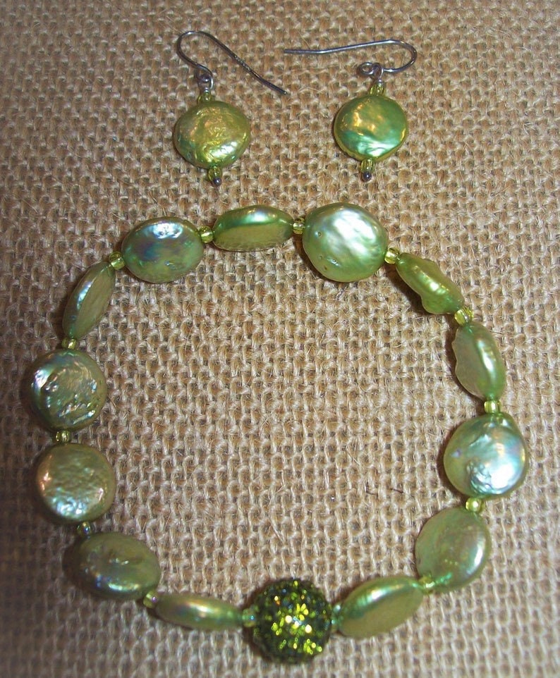 Natural Coin Pearl Bracelet and Earrings Set