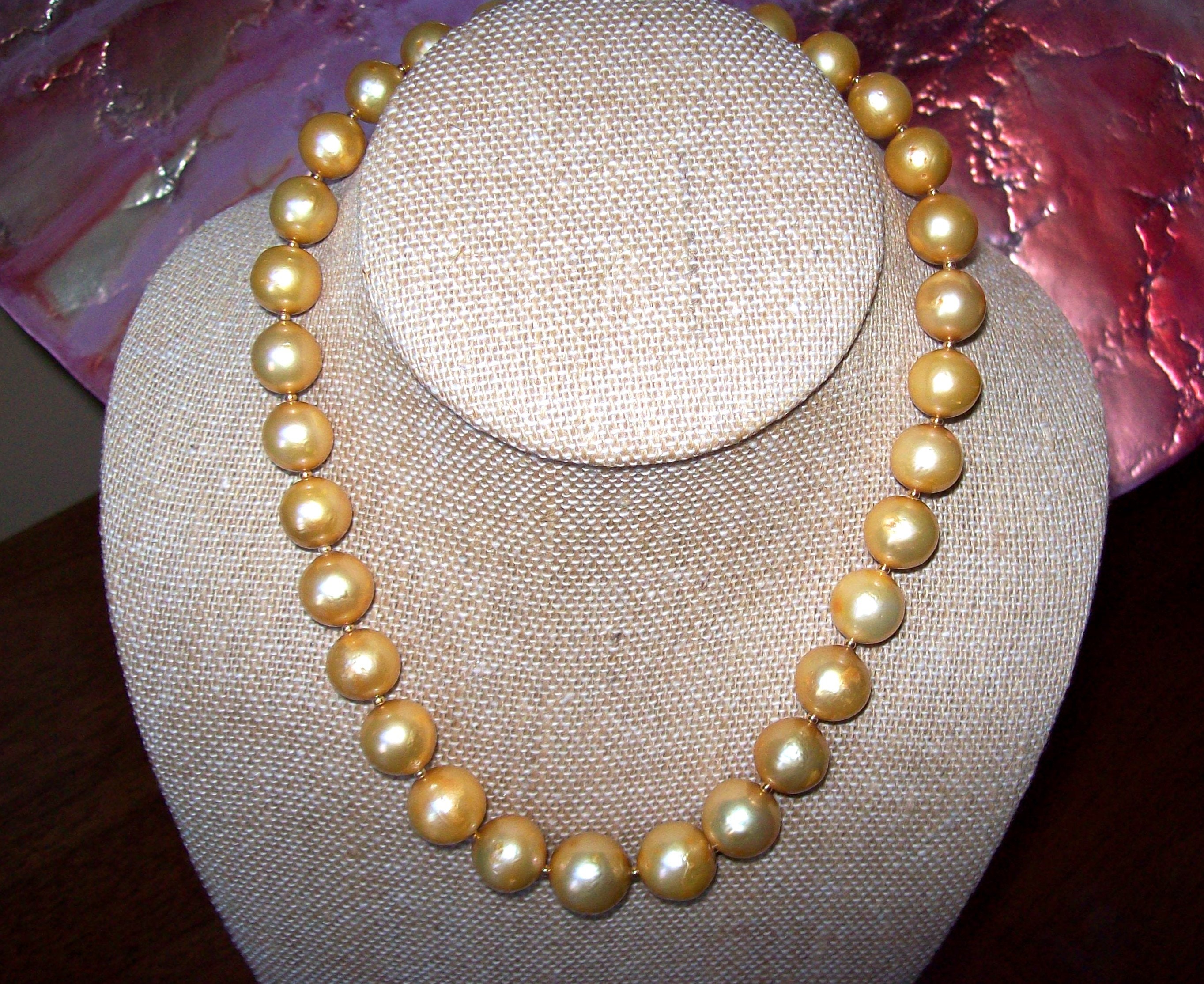 Natural Gold Philippine South Seas Graduated Pearls Necklace - Etsy
