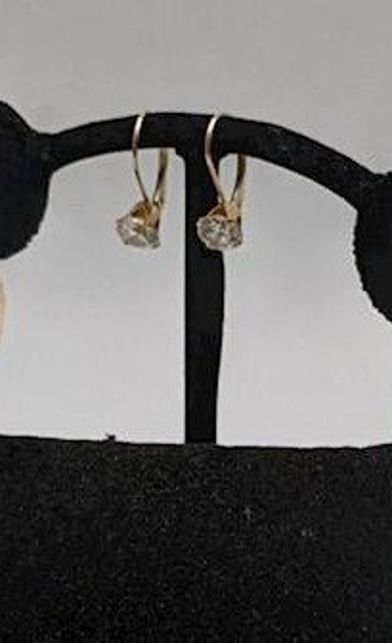 Pre-owned Vintage 14K Yellow Gold CZ Drop Earrings - image 3