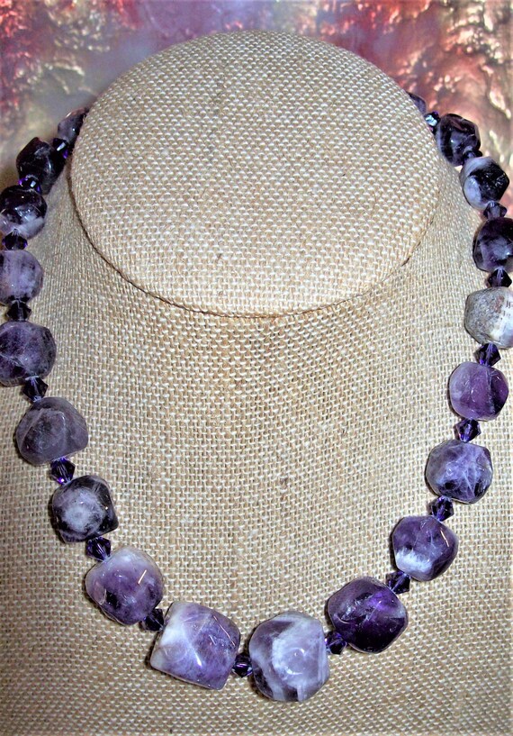 Necklace/earrings Set Natural Faceted Amethyst/swarovski Crystal