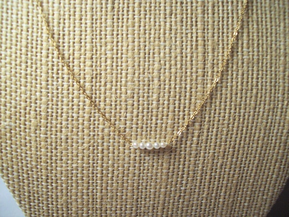 Vintage Circa 1980's 14K Yellow Gold Dainty Pearl… - image 3