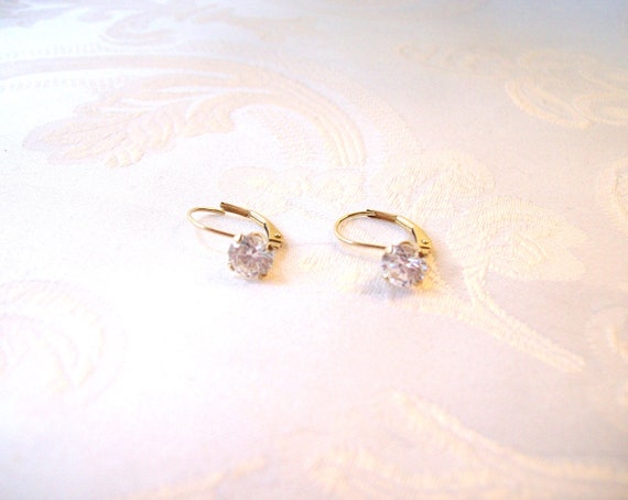Pre-owned Vintage 14K Yellow Gold CZ Drop Earrings - image 2