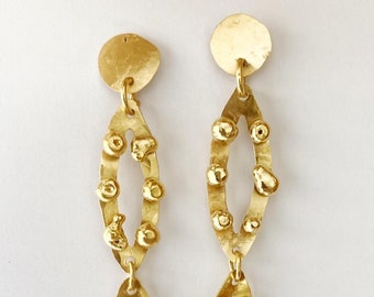 Preciosos y originales pendientes con baño de oro, pendientes largos, pendientes eslabones ovalados, pendientes ligeros, fiesta, tendencia