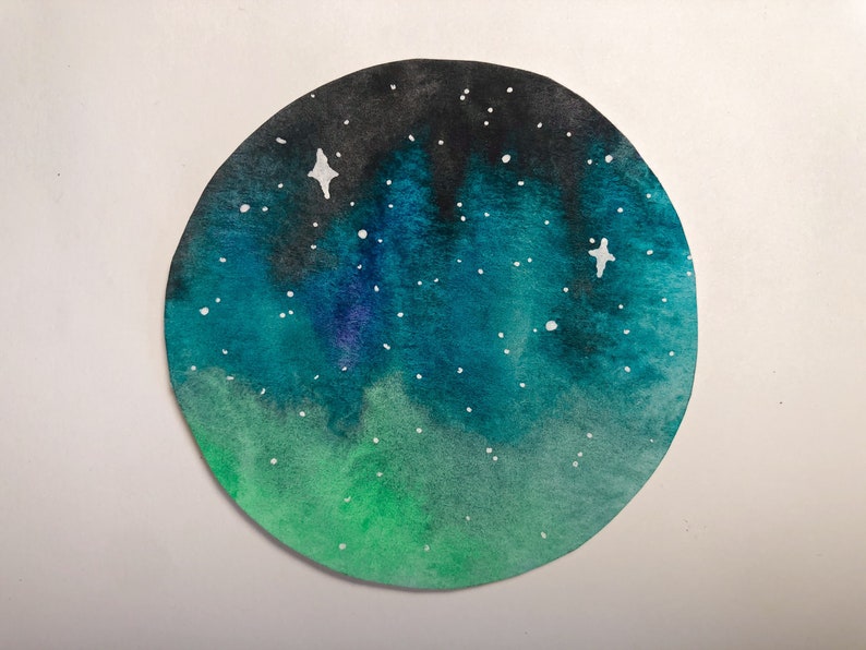 Winter Sky Circle Mini Watercolor Painting