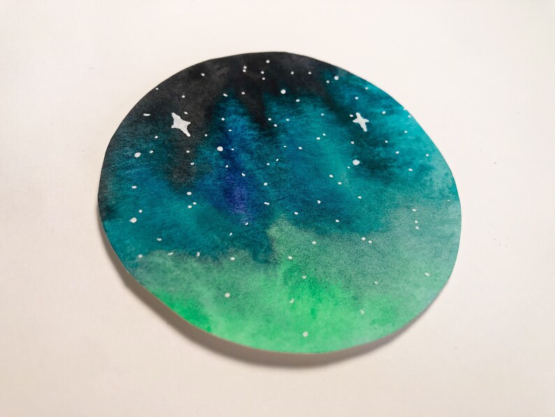Winter Sky Circle Mini Watercolor Painting
