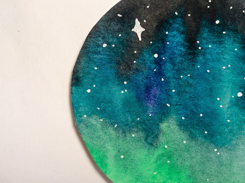 Winter Sky Circle Mini Watercolor Painting