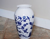 CLEARANCE Vintage Fireking Vitrock Vase Blue Floral Anchor Hocking