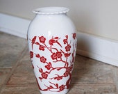 CLEARANCE Vintage Fireking Vitrock Vase Red Floral Scroll