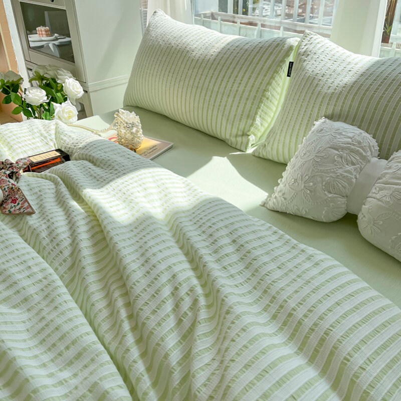 Green Striped Duvet Cover Pink Seersucker Duvet Coverbed Etsy