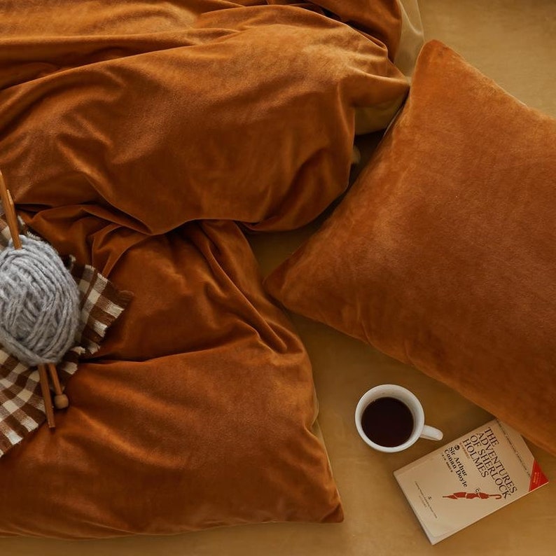 Dark Greenburnt Orange Velvet Bedding Set Khaki Duvet Cover Pillow