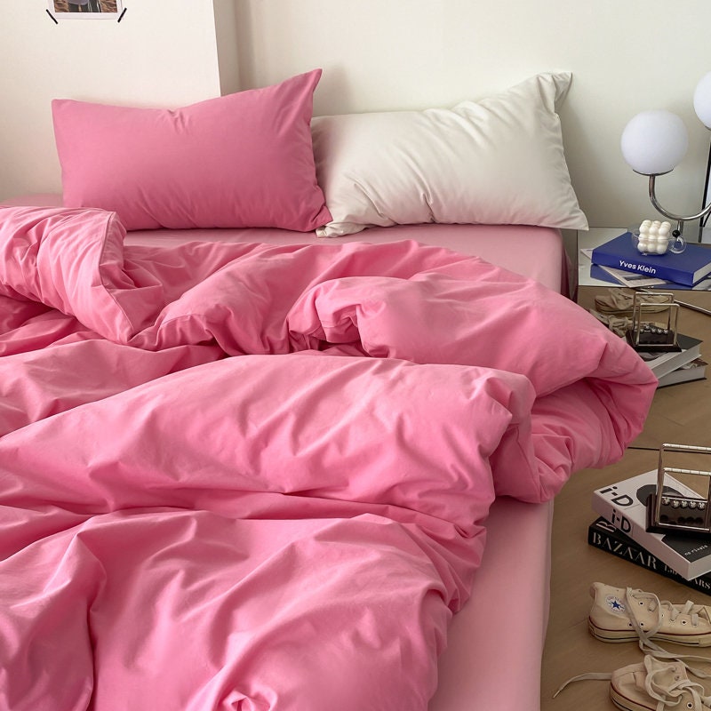 Pink Duvet Cover 100 Cotton Solid Color Duvet Cover Hot Pink Etsy