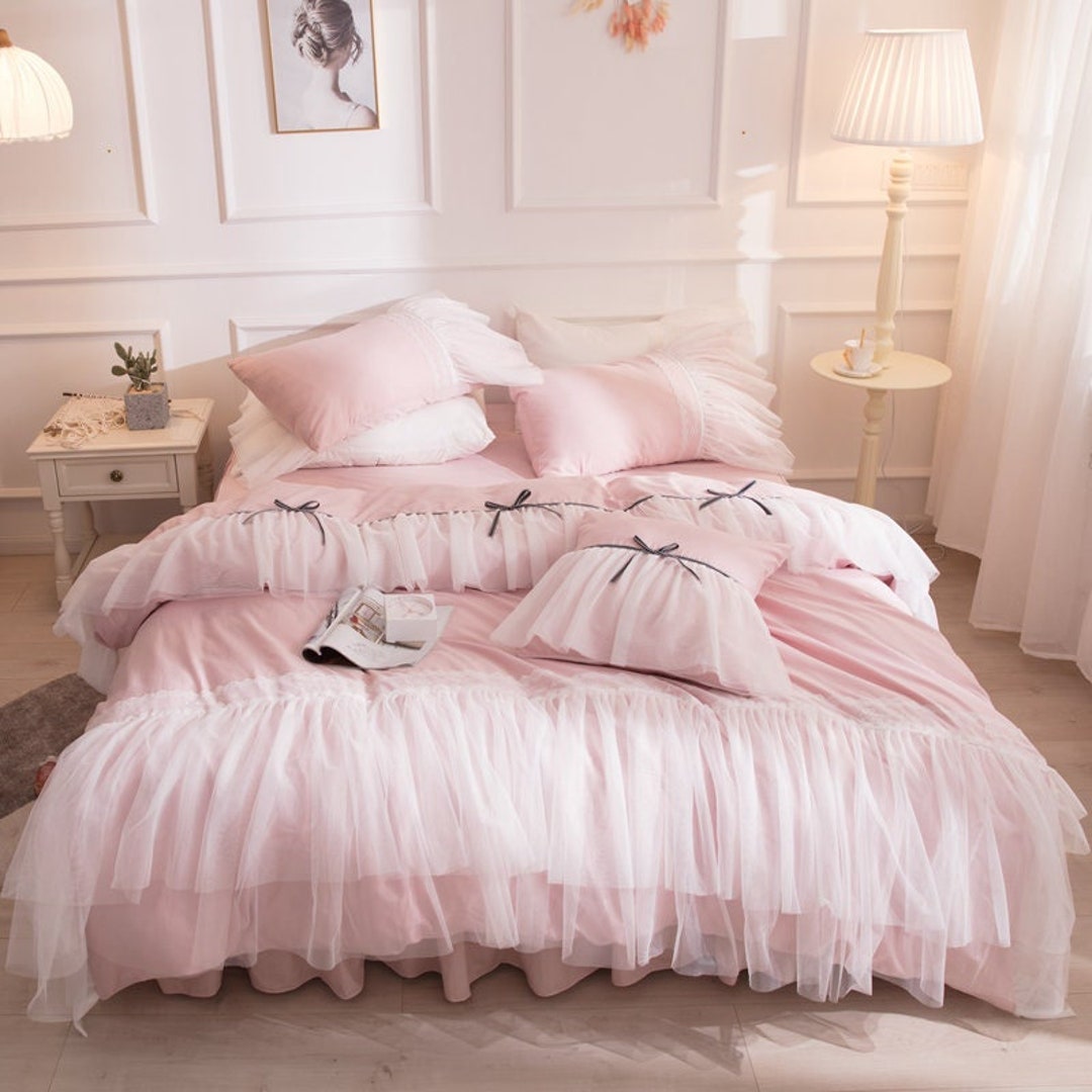 Romantic Princess Duvet Cover Set Lace Cotton Bedding Set Bow Etsy