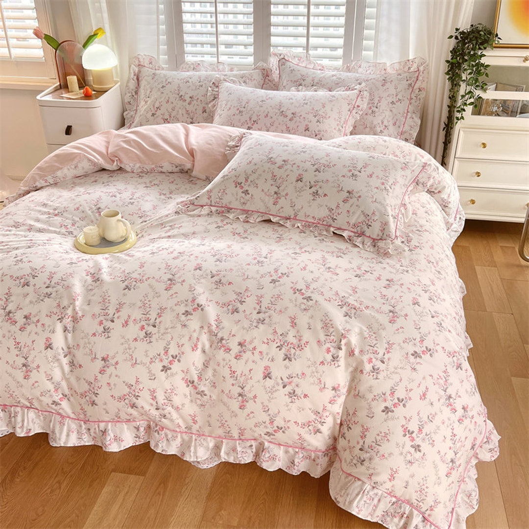 Ensemble de housse de couette 100 % coton à fleurs roses - Etsy France