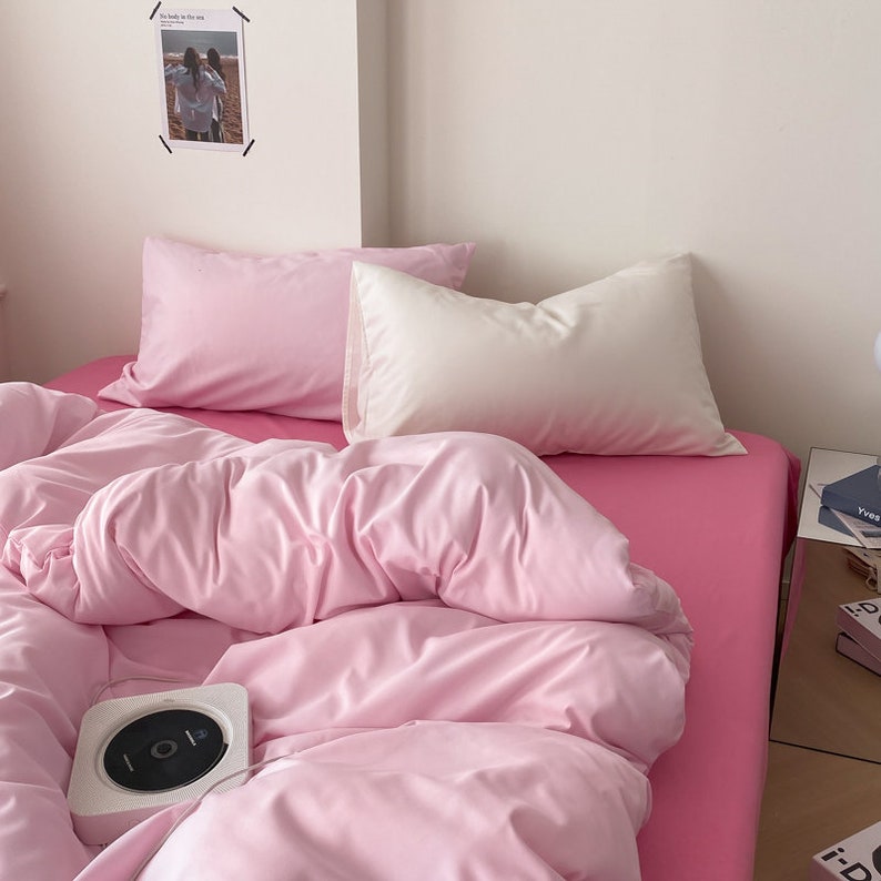 Pink Duvet Cover 100 Cotton Solid Color Duvet Cover Hot Pink Etsy