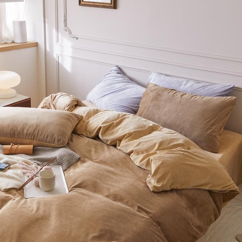 Dark Greenburnt Orange Velvet Bedding Set Khaki Duvet Cover Pillow