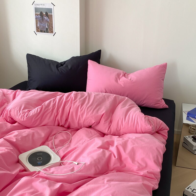 Pink Duvet Cover 100 Cotton Solid Color Duvet Cover Hot Pink Etsy