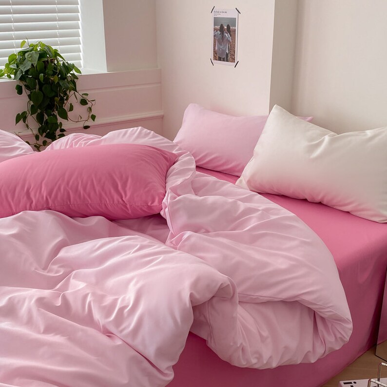 Pink Duvet Cover 100 Cotton Solid Color Duvet Cover Hot Pink Etsy