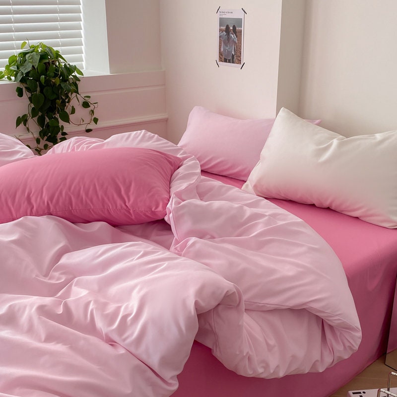 Pink Duvet Cover 100 Cotton Solid Color Duvet Cover Hot Pink Etsy