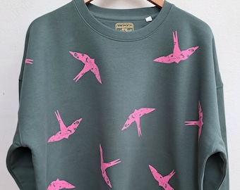 Swallow silhouette sweatshirt, loose fit organic cotton sweatshirt.