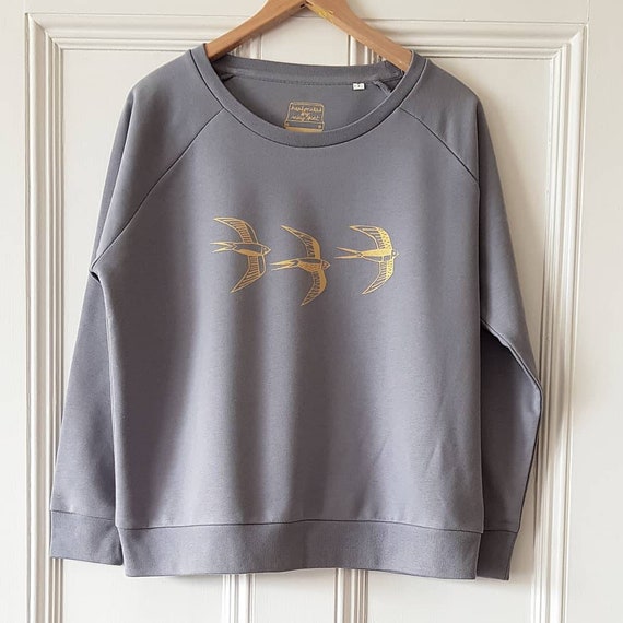 Swallow Print Sweatshirt Organic Cotton Loose Fit Sweatshirt Relaxed Fit Swallow Print Sweatshirt Bird Print Jumper Sweatshirt With Bird Etsy UK