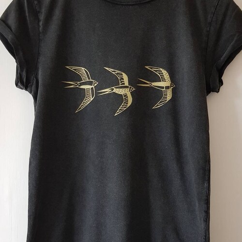T-shirt imprimé à la main, manches retroussées en coton bio