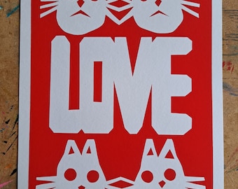 Love Cats, Cat print, Cat lover gift, Cat screenprint, Gift for cat lovers.