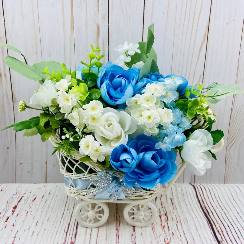 Baby Boy Flower Arrangement Baby Shower Decorations Boy Baby Etsy